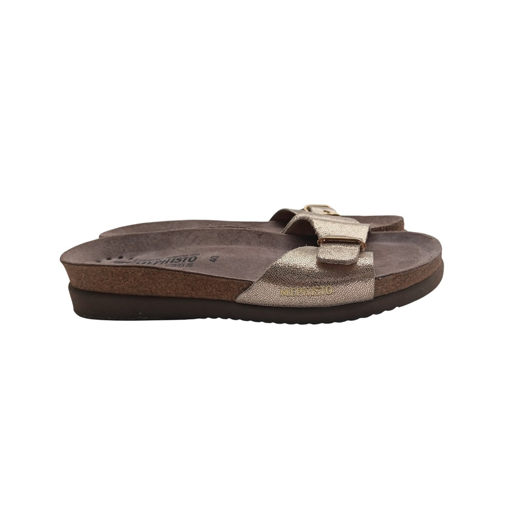 Mephisto Air-Relax Gold Metallic Leather Buckle Slide Sandals Womens Size 40